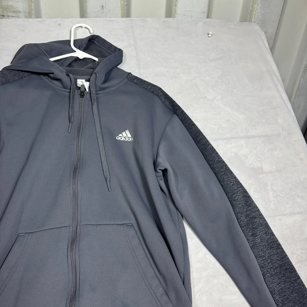 Adidas Mens‎ Full Zip Hoodie Dark Gray Fleece Long Sleeve Activewear Outdoor L